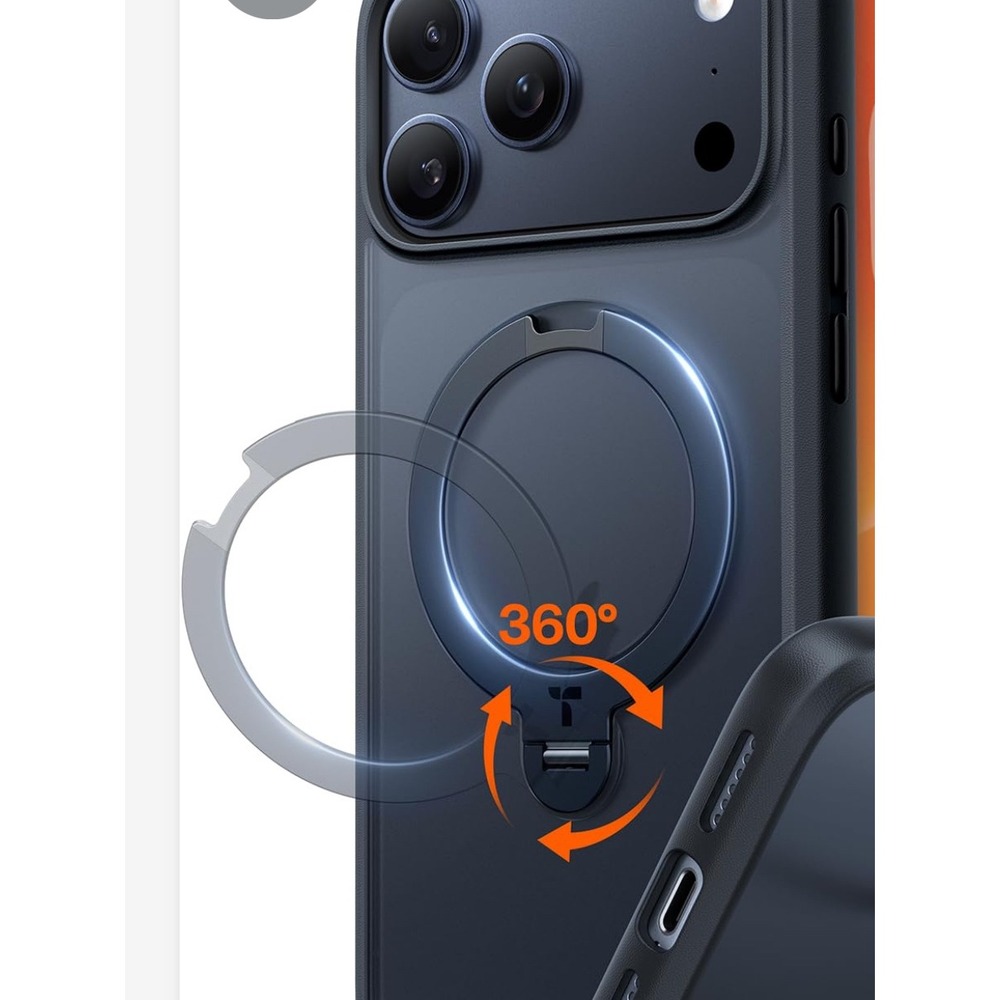 TORRAS iPhone 17Pro Case with Magnetic Ring Holder Kickstand Matte Black